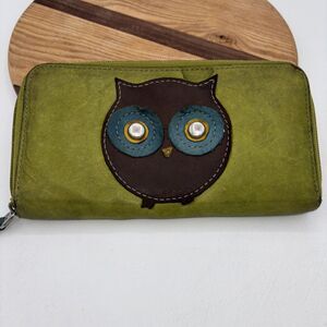 Fossil OLIVE GREEN GENUINE LEATHER ID BILL CARD ZIP WALLET CLUTCH  W Bag